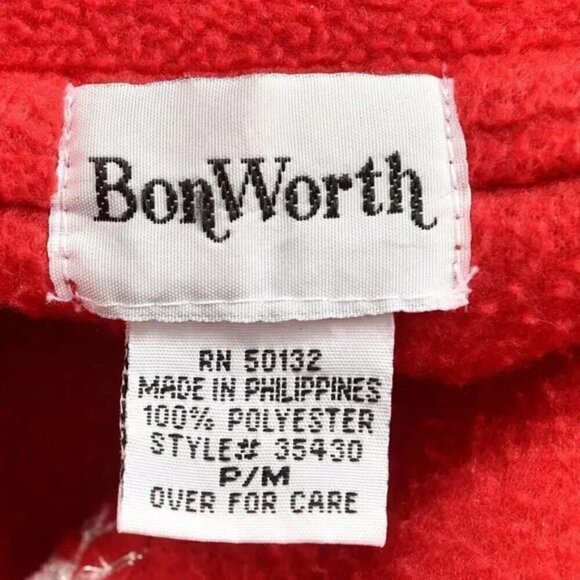 Vintage BonWorth Red Snowflake Embroidered Sparkle Fleece Zip Jacket Size Medium - Picture 7 of 7